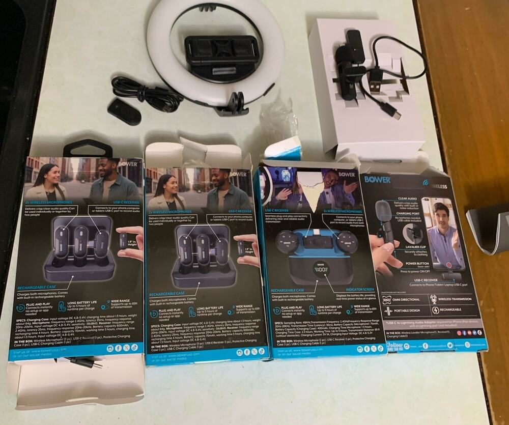 Bower Content Creation Kit Microphone System, Smartphone Holder, LED Ring Light